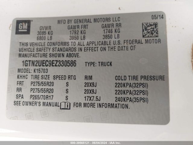 1GTN2UEC9EZ330586 GMC Sierra 1500 Sle