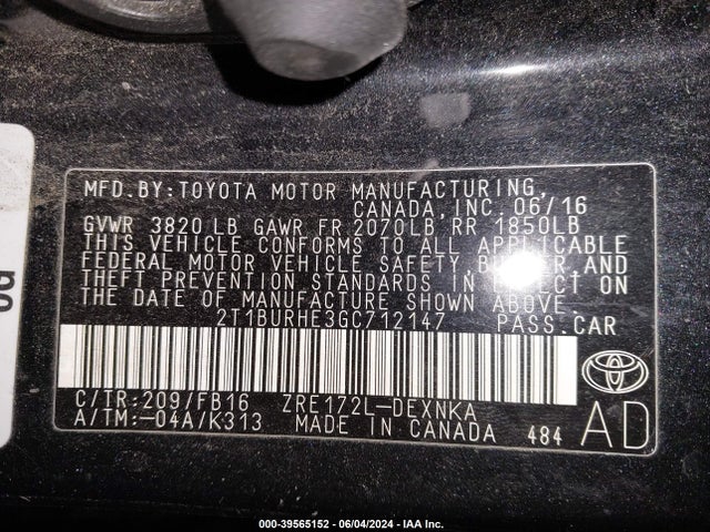 Toyota COROLLA LE 2016 2T1BURHE3GC712147 Image 9