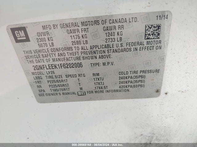 Chevrolet EQUINOX LS 2015 2GNFLEEK1F6202006 Image 9