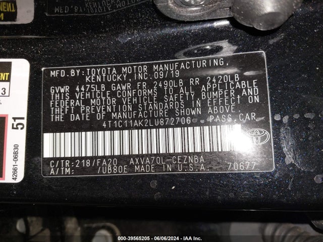 Toyota CAMRY LE 2020 4T1C11AK2LU872706 Image 9
