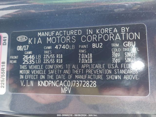 KNDPNCAC0J7372828 KIA Sportage Ex