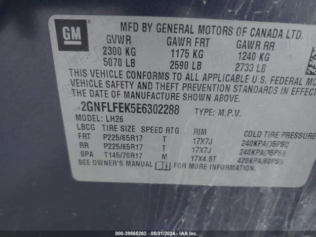 Chevrolet EQUINOX 1LT 2014 2GNFLFEK5E6302288 Image 9