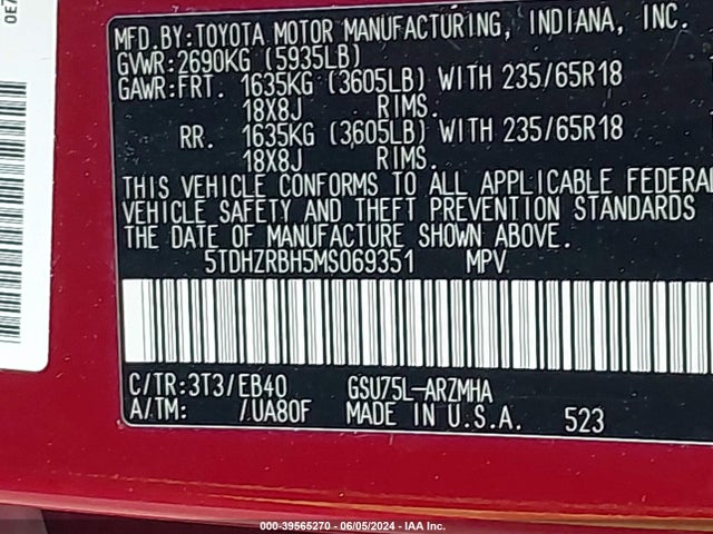 Toyota Highlander Xle 2021 5TDHZRBH5MS069351 Image 9