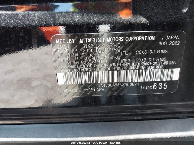 JA4J3UA85NZ090671 Mitsubishi Outlander Black Edition 2wd/se 2.5 2wd/se Launch Edition 2wd