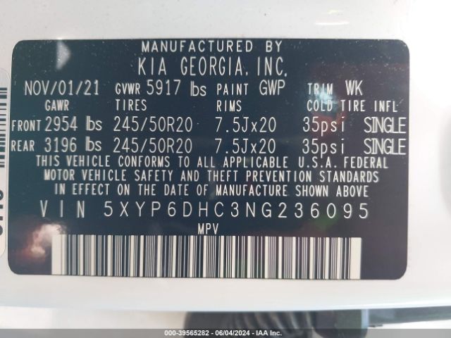 5XYP6DHC3NG236095 KIA Telluride S