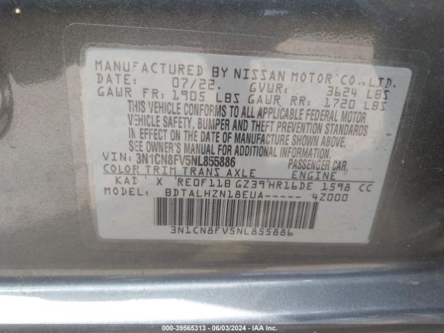 3N1CN8FV5NL855886 Nissan Versa 1.6 Sr Xtronic Cvt