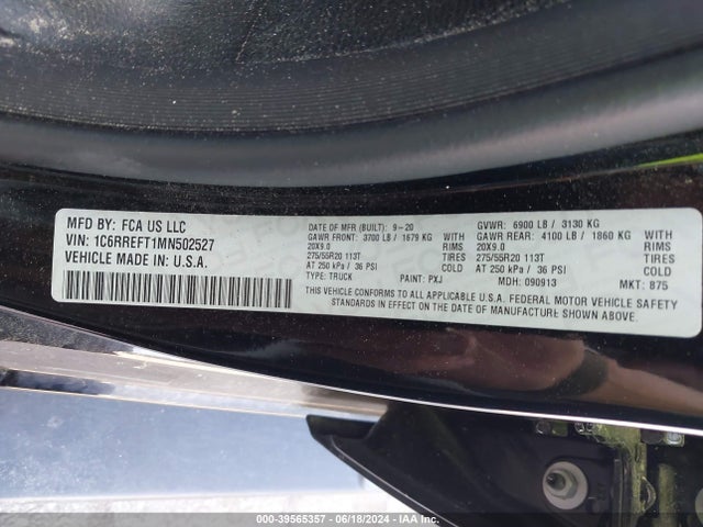 1C6RREFT1MN502527 RAM 1500 Big Horn  4x2 5'7 Box