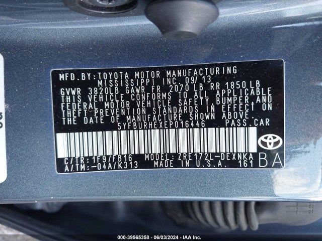 Toyota Corolla Le Plus 2014 5YFBURHEXEP016446 Image 9