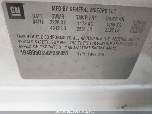1G4GB5G39GF286956 Buick Lacrosse Leather