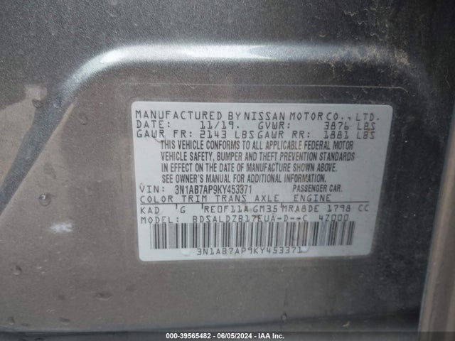 Nissan SENTRA SV 2019 3N1AB7AP9KY453371 Image 9