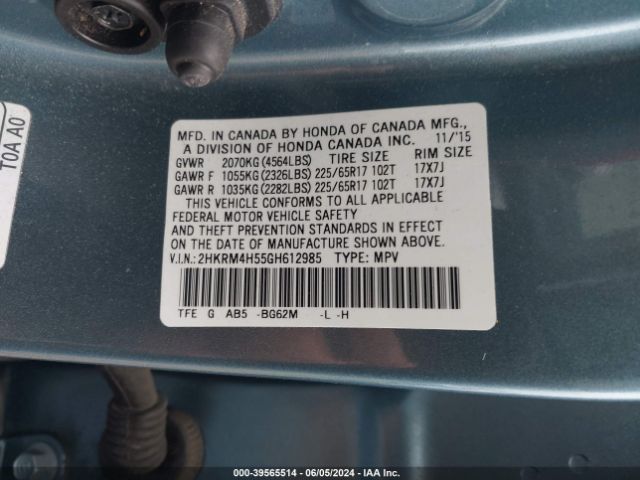 2HKRM4H55GH612985 Honda CR-V EX