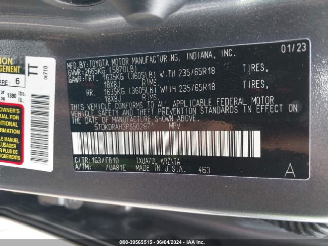 5TDKDRAH3PS502871 Toyota Highlander Le