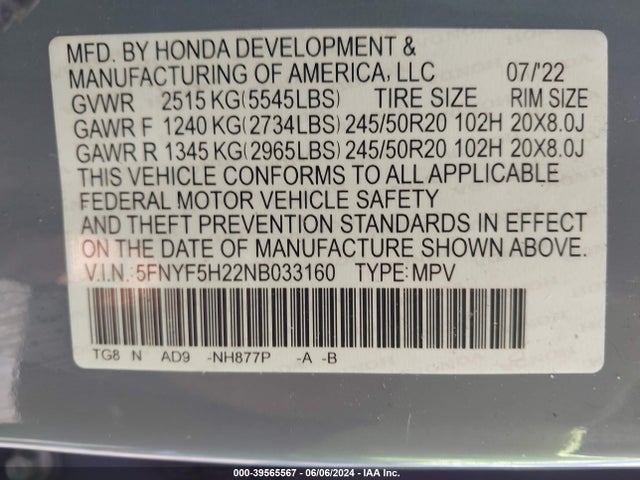 Honda Pilot 2wd Special Edition 2022 5FNYF5H22NB033160 Image 9