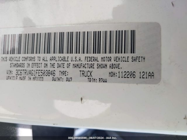 3C6TRVAG1FE503846 RAM Promaster 1500 Low Roof