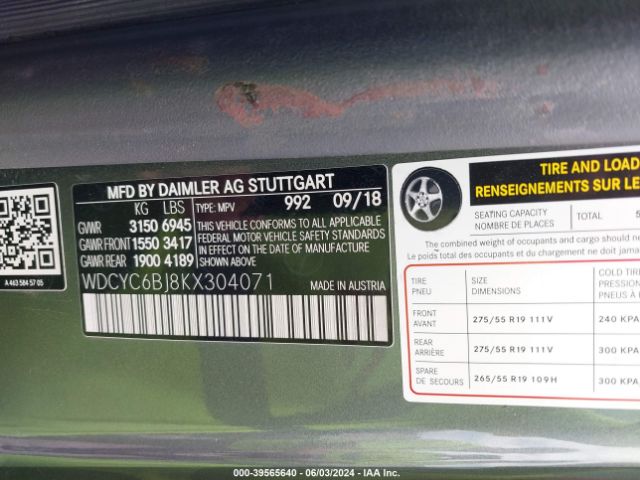 WDCYC6BJ8KX304071 Mercedes-Benz G 550 4matic