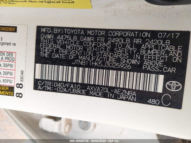 Toyota CAMRY LE 2018 JTNB11HK5J3025926 Image 9