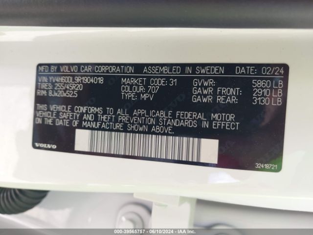 YV4H60DL9R1904018 Volvo Xc60 Recharge Plug-in Hybrid T8 Plus Dark Theme