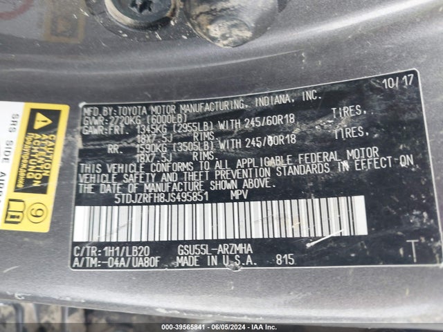 Toyota Highlander Xle 2018 5TDJZRFH8JS495851 Image 9