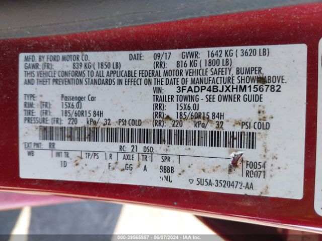 3FADP4BJXHM156782 Ford FIESTA SE