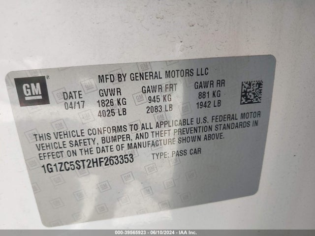 Chevrolet Malibu 1fl 2017 1G1ZC5ST2HF263353 Image 9
