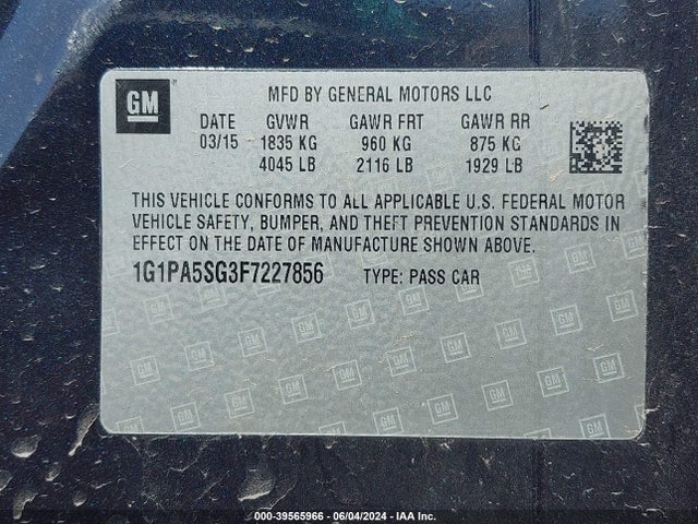 Chevrolet Cruze Ls Auto 2015 1G1PA5SG3F7227856 Image 9