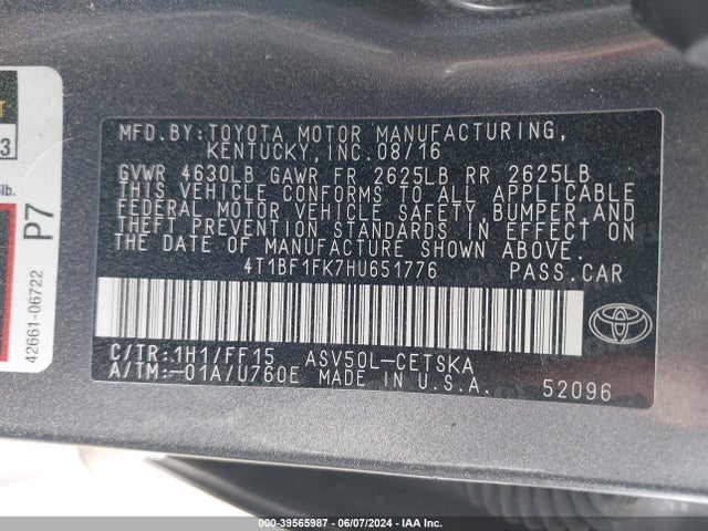 Toyota CAMRY SE 2017 4T1BF1FK7HU651776 Image 9