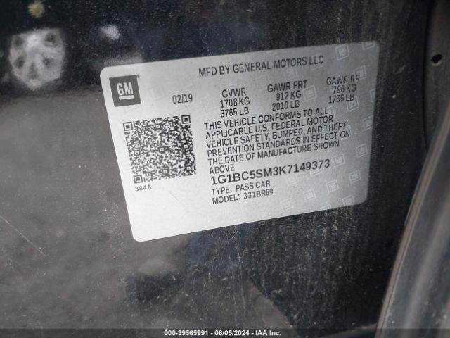 1G1BC5SM3K7149373 Chevrolet CRUZE LS
