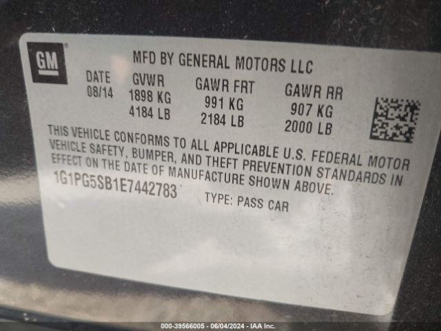 1G1PG5SB1E7442783 Chevrolet CRUZE LTZ