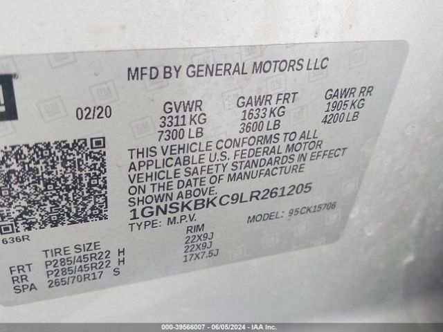 1GNSKBKC9LR261205 Chevrolet Tahoe 4wd Lt