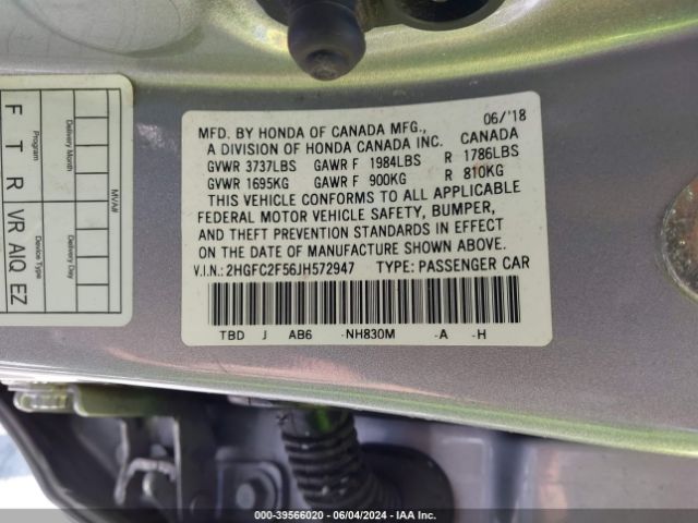 2HGFC2F56JH572947 Honda Civic Lx
