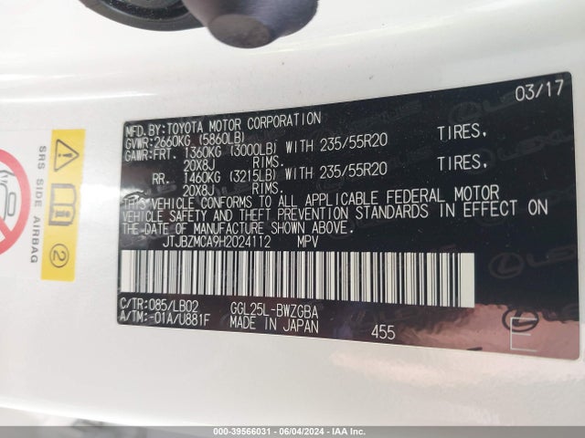 Lexus RX 350 2017 JTJBZMCA9H2024112 Image 9