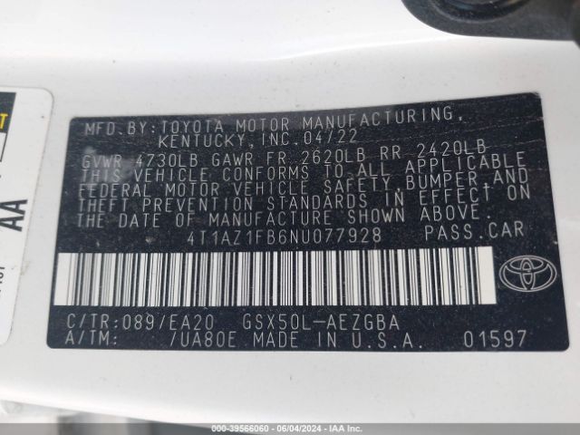 4T1AZ1FB6NU077928 Toyota AVALON XLE