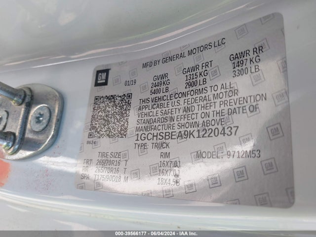 Chevrolet Colorado Wt 2019 1GCHSBEA9K1220437 Image 9