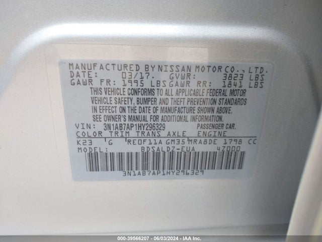 Nissan SENTRA SV 2017 3N1AB7AP1HY296329 Image 9