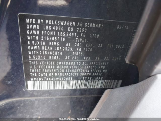 WVGBV7AX4GW587658 Volkswagen Tiguan R-line/s/se/sel
