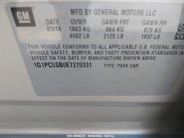 Chevrolet Cruze 1lt Auto 2014 1G1PC5SB0E7279331 Image 9