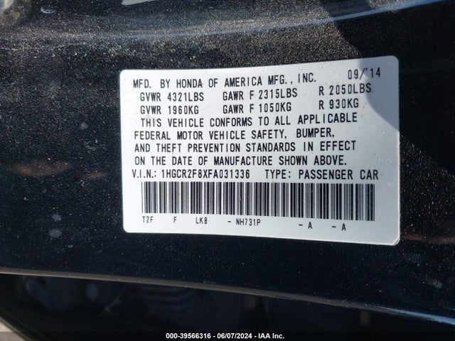 Honda Accord Ex-l 2015 1HGCR2F8XFA031336 Image 9