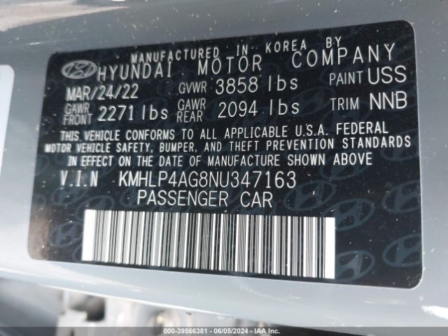 KMHLP4AG8NU347163 Hyundai Elantra Limited