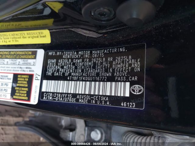 4T1BF1FK0GU116772 Toyota CAMRY SE