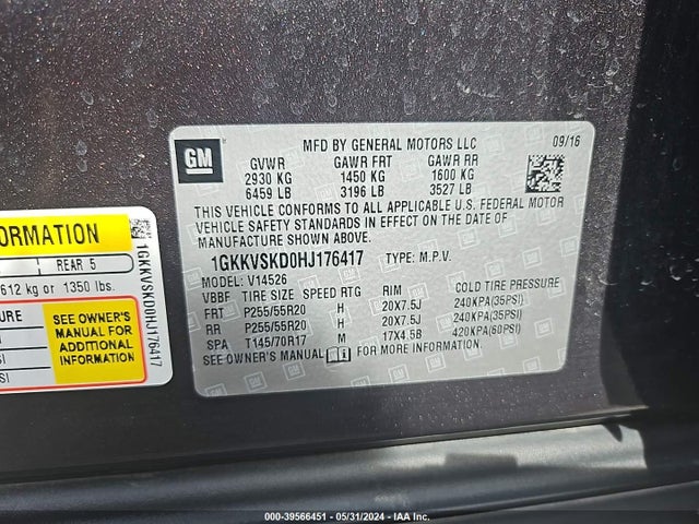 1GKKVSKD0HJ176417 GMC Acadia Limited