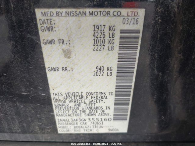 1N4AL3AP3GN355160 Nissan Altima 2.5/2.5 S/2.5 Sl/2.5 Sr/2.5 Sv