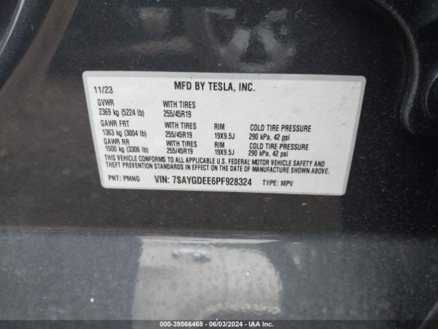7SAYGDEE6PF928324 Tesla Model Y Awd/long Range Dual Motor All-wheel Drive