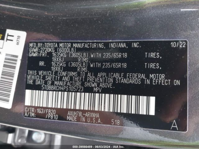 5TDBBRCH4PS105723 Toyota Highlander Hybrid Le