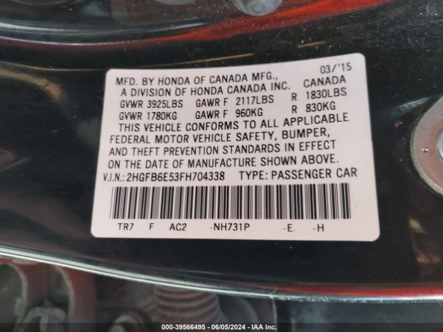 2HGFB6E53FH704338 Honda CIVIC SI