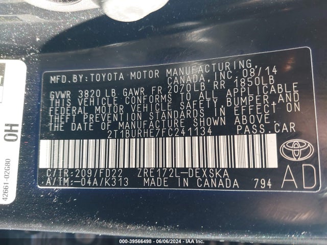 Toyota Corolla S Plus 2015 2T1BURHE7FC241134 Image 9