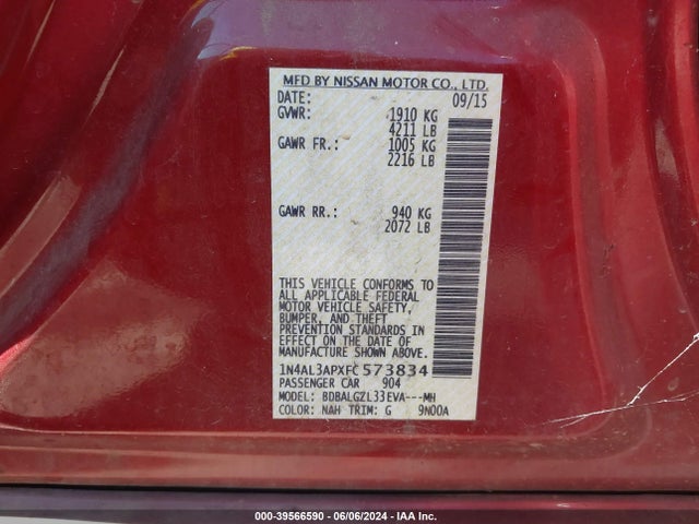 Nissan Altima 2.5 S 2015 1N4AL3APXFC573834 Image 9