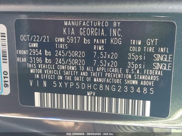 5XYP5DHC8NG233485 KIA Telluride Sx