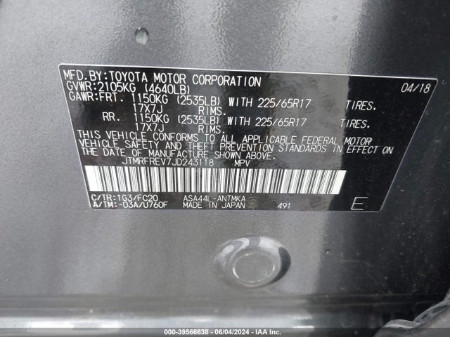 Toyota Rav4 Xle 2018 JTMRFREV7JD243118 Image 9