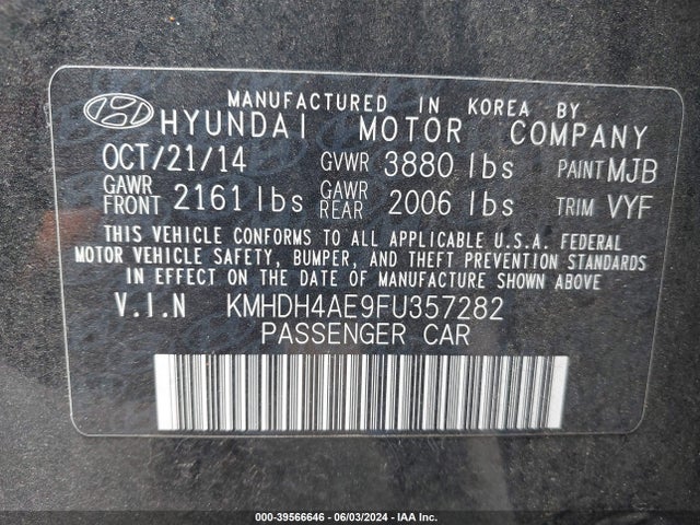 Hyundai ELANTRA SE 2015 KMHDH4AE9FU357282 Image 9