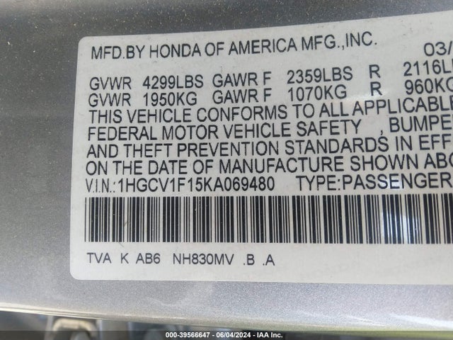 Honda ACCORD LX 2019 1HGCV1F15KA069480 Image 9